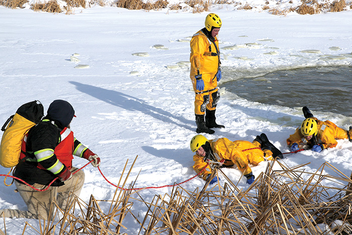 From Jan. 28-29, 20 firefighters participated in a water rescue course where they learned about rope rescue training, how to use water rescue boats and equipment, along with practicing swimming in winter. <br />